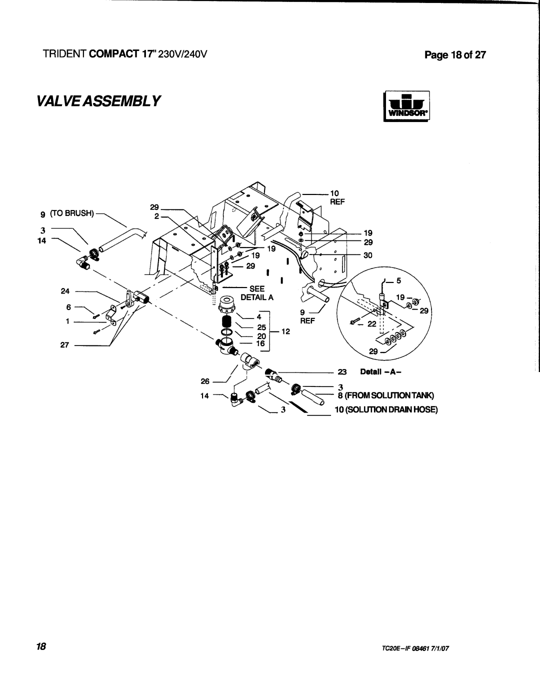 Windsor Valve Assembly, Page 18 of, TRIDENT COMPACT 17 230V/240V, F A23 Detall -A, TC2OE-IF08461 7/1/07 