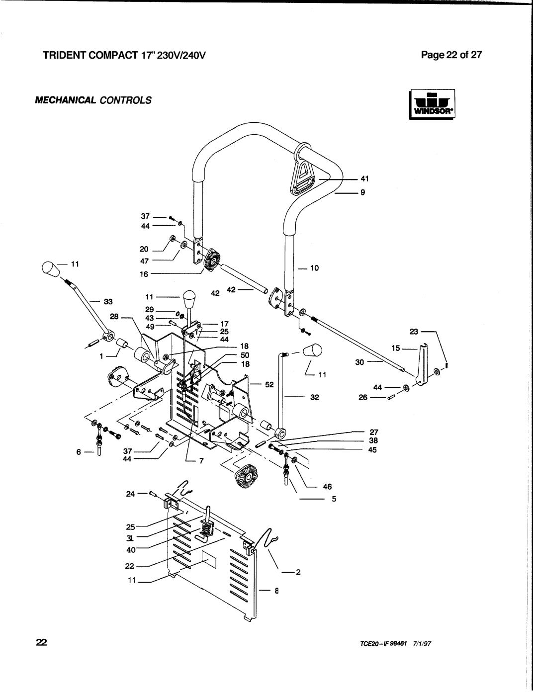 Windsor operating instructions Page 22 of, MECHANlCAL CONTROLS, TRIDENT COMPACT 17 230V/240V, TCE20-IF98461 7/1/97 