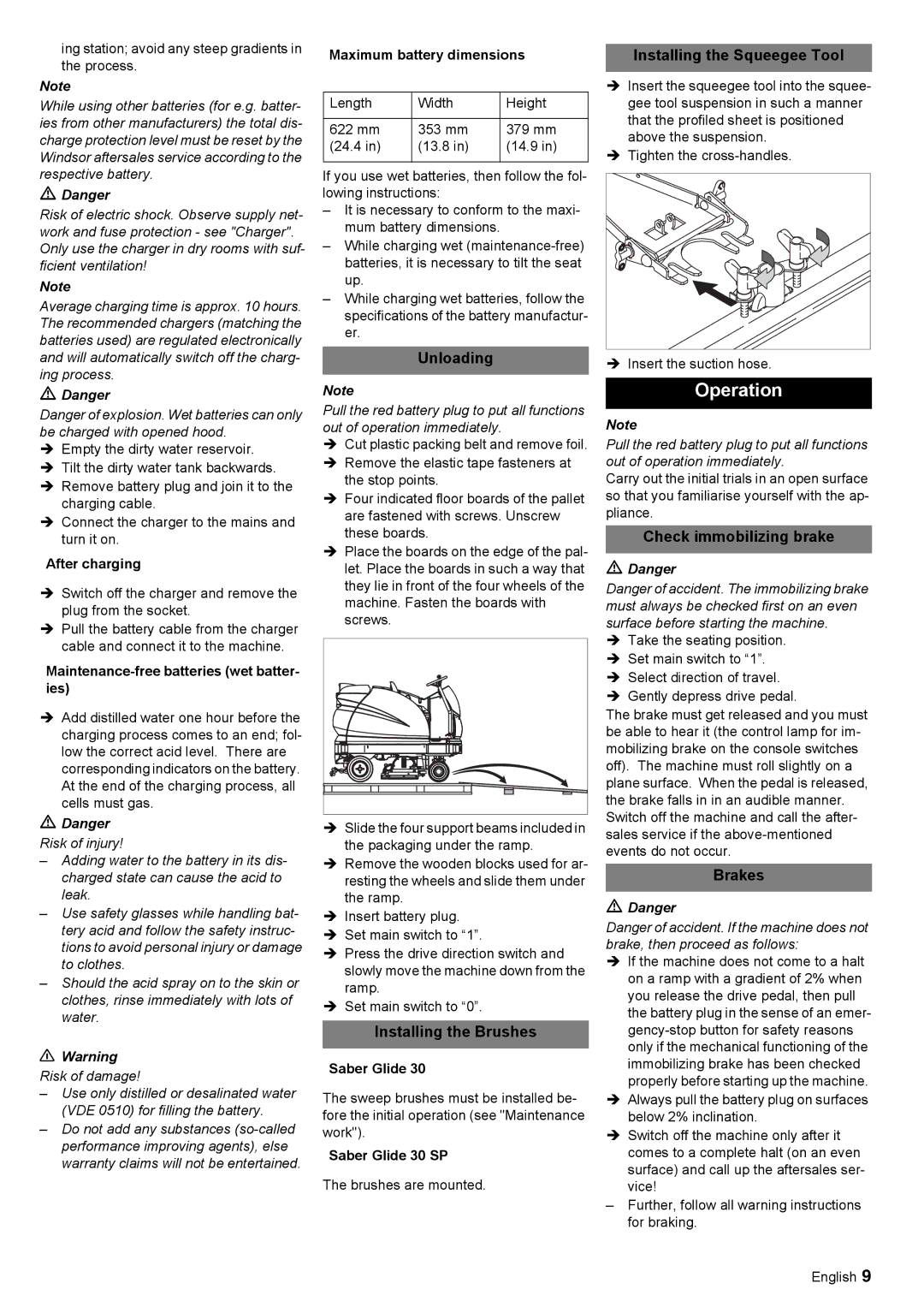 Windsor 30 SP manual Operation 