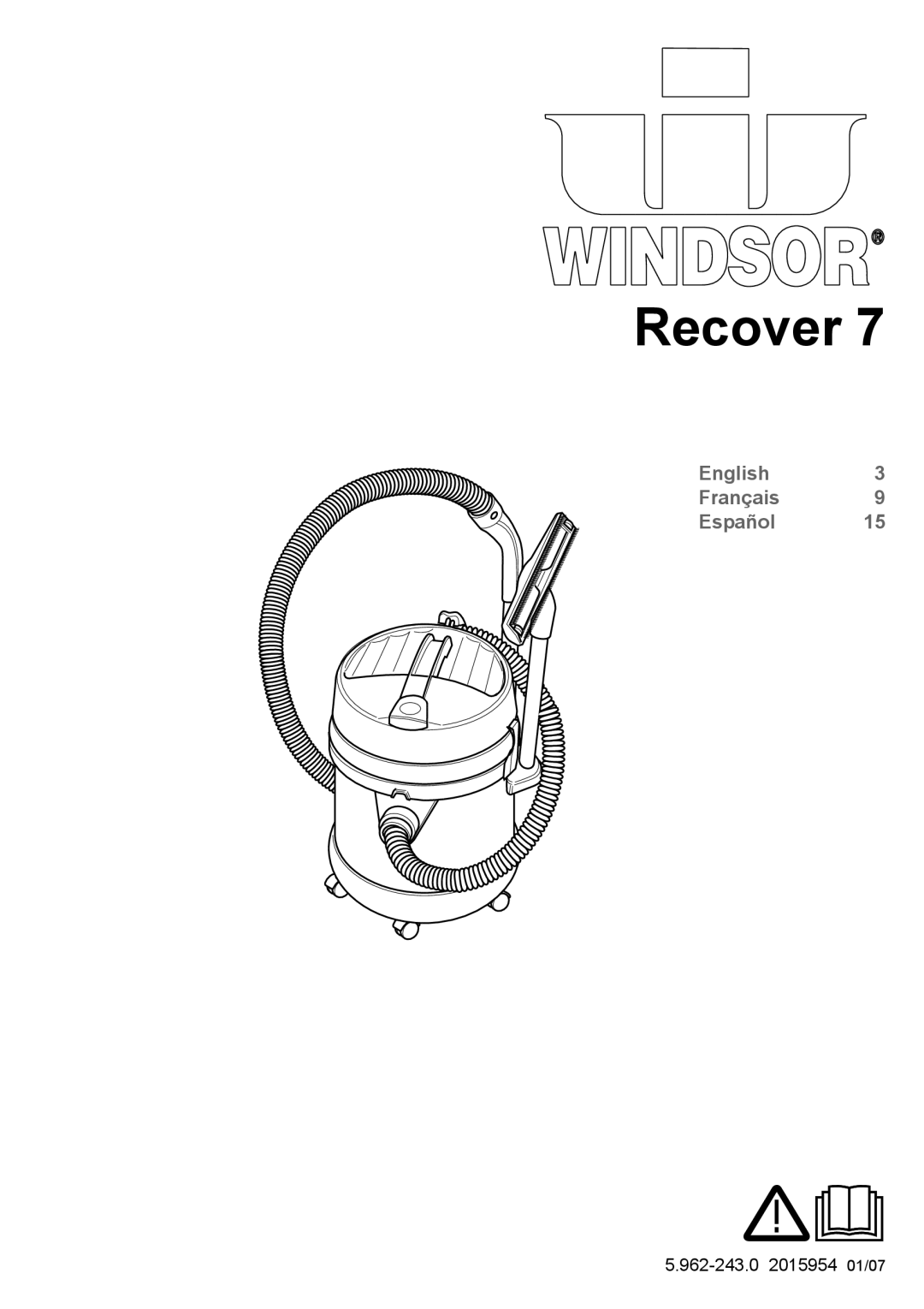 Windsor 7 manual Recover, English Français Español 