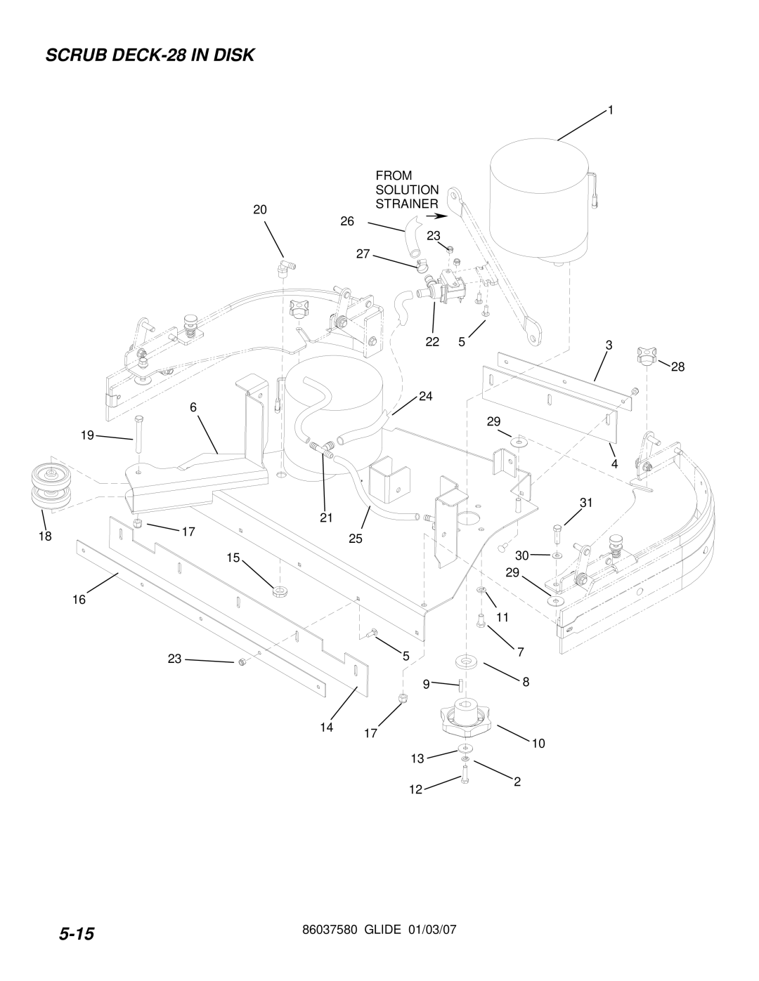 Windsor 86037580 manual Scrub DECK-28 in Disk, From Solution 20STRAINER 