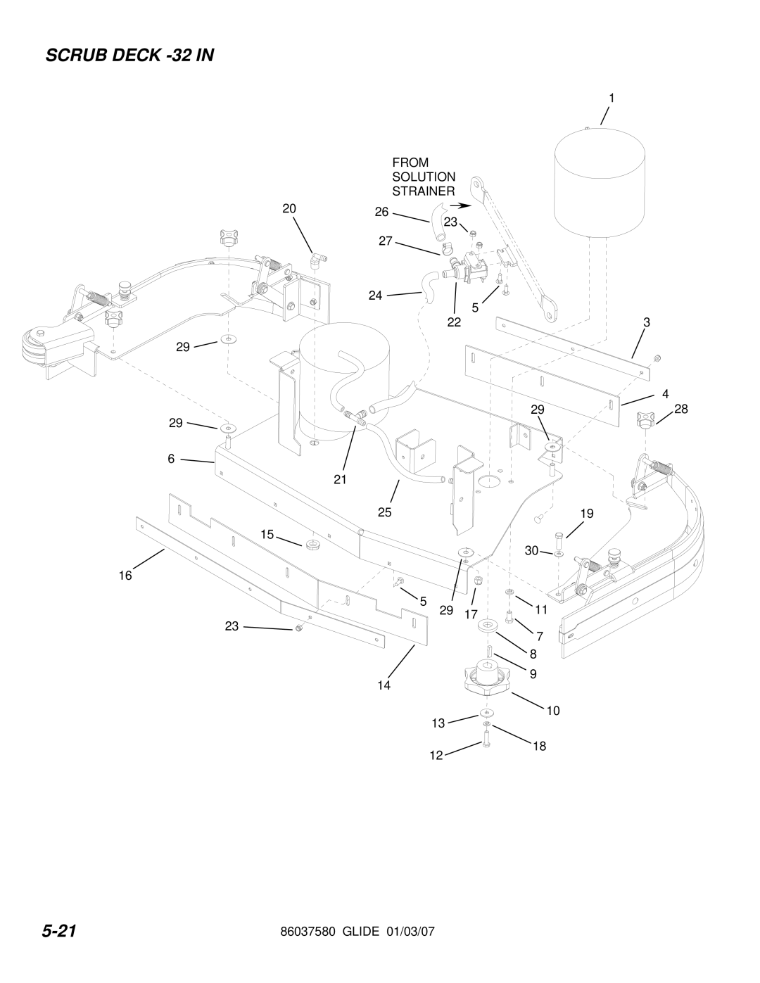 Windsor 86037580 manual Scrub Deck -32, Solution, Strainer 