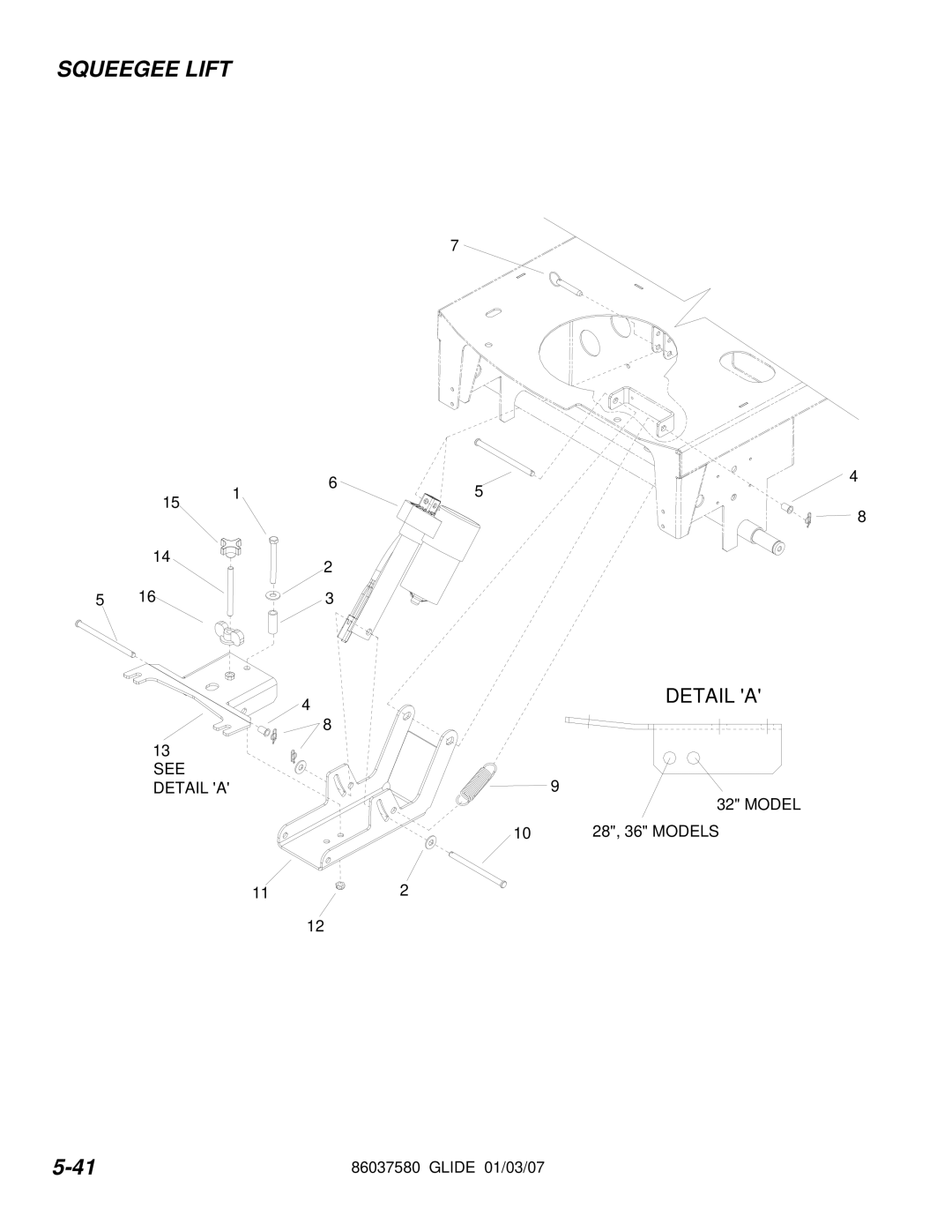 Windsor 86037580 manual Squeegee Lift 