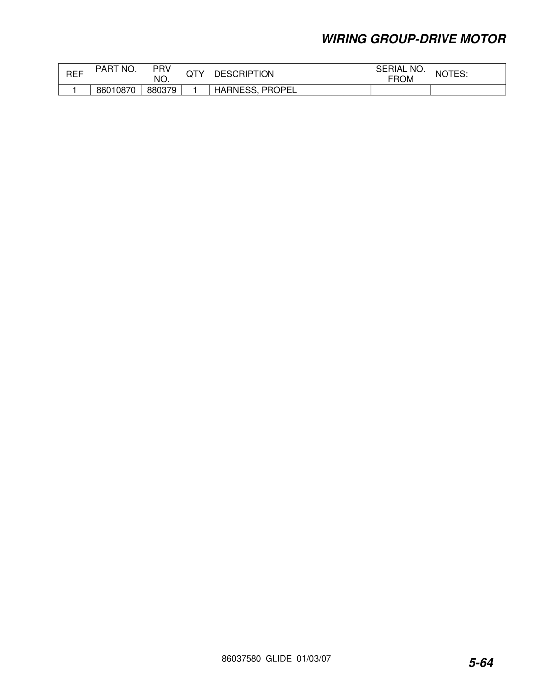 Windsor 86037580 manual Wiring GROUP-DRIVE Motor, HARNESS, Propel 