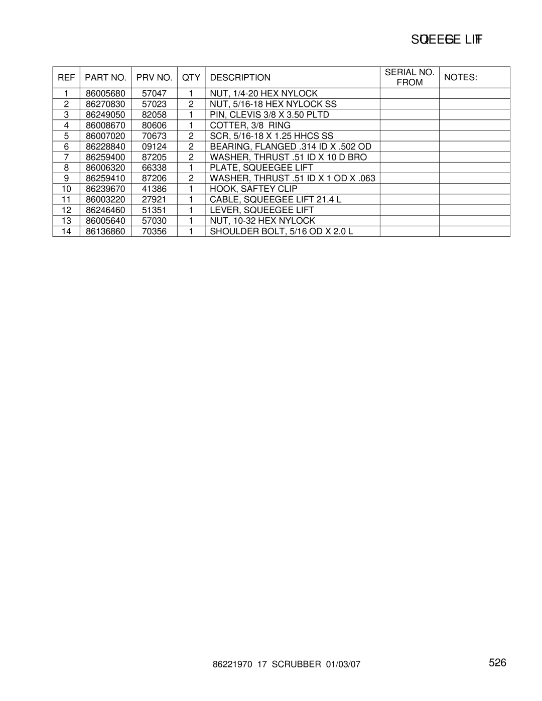 Windsor 86221970 COTTER, 3/8 Ring, BEARING, Flanged .314 ID X .502 OD, WASHER, Thrust .51 ID X 10 D BRO, HOOK, Saftey Clip 