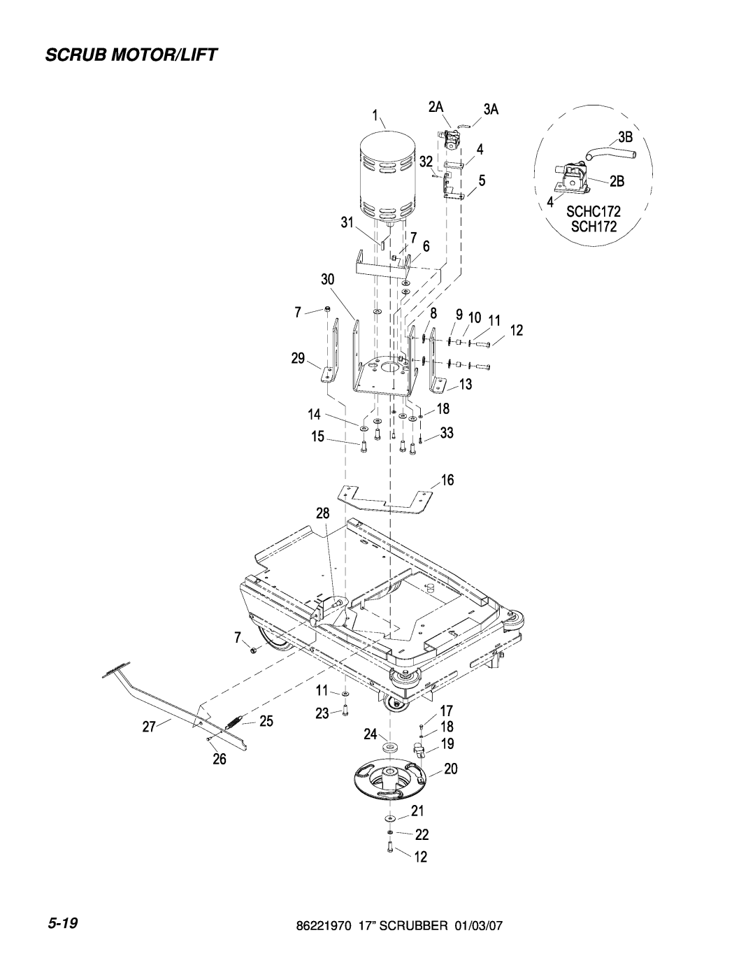 Windsor manual Scrub Motor/Lift, 5-19, 86221970 17” SCRUBBER 01/03/07 