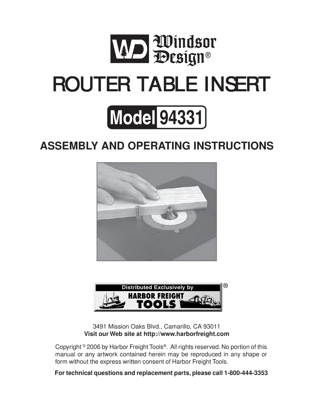 Windsor 94331 operating instructions Router Table Insert 