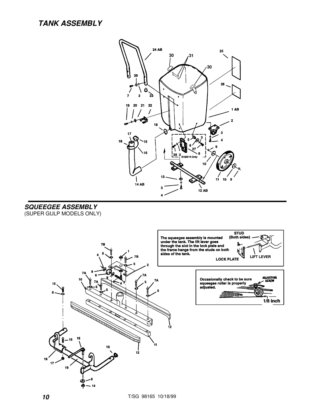 Windsor 98165 warranty Tank Assembly 