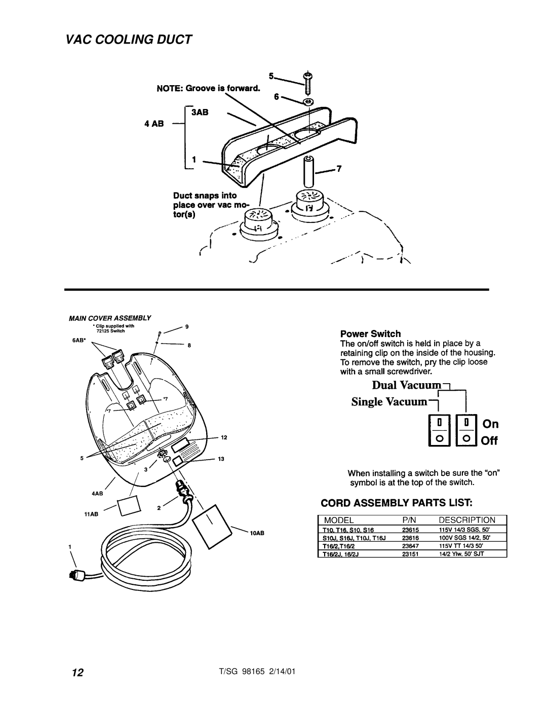 Windsor 98165 warranty VAC Cooling Duct 