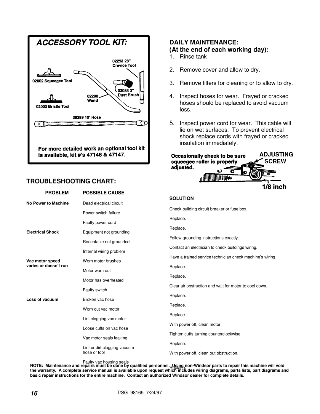 Windsor warranty SG 98165 7/24/97 