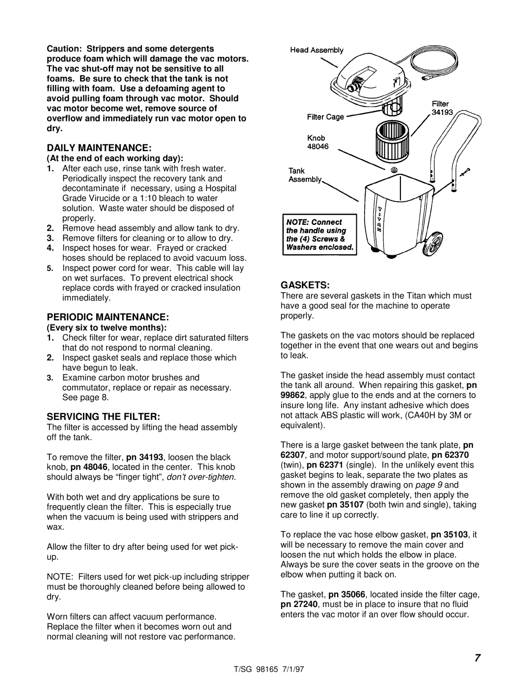 Windsor 98165 warranty Daily Maintenance 