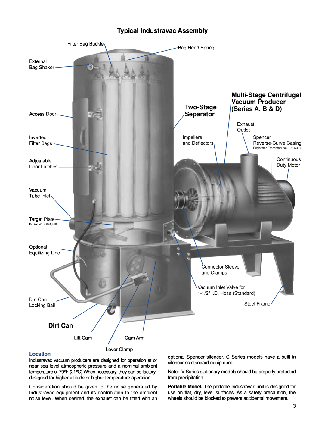 Windsor Model D Typical Industravac Assembly, Dirt Can, Multi-StageCentrifugal, Two-Stage, Vacuum Producer, Separator 