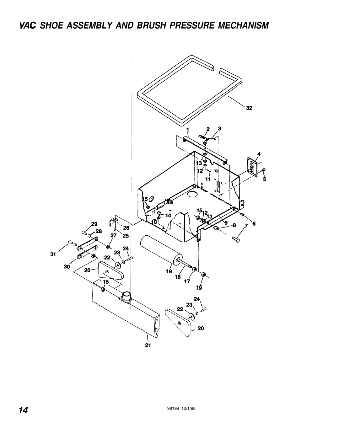 Windsor ADPJ manual VAC Shoe Assembly and Brush Pressure Mechanism 