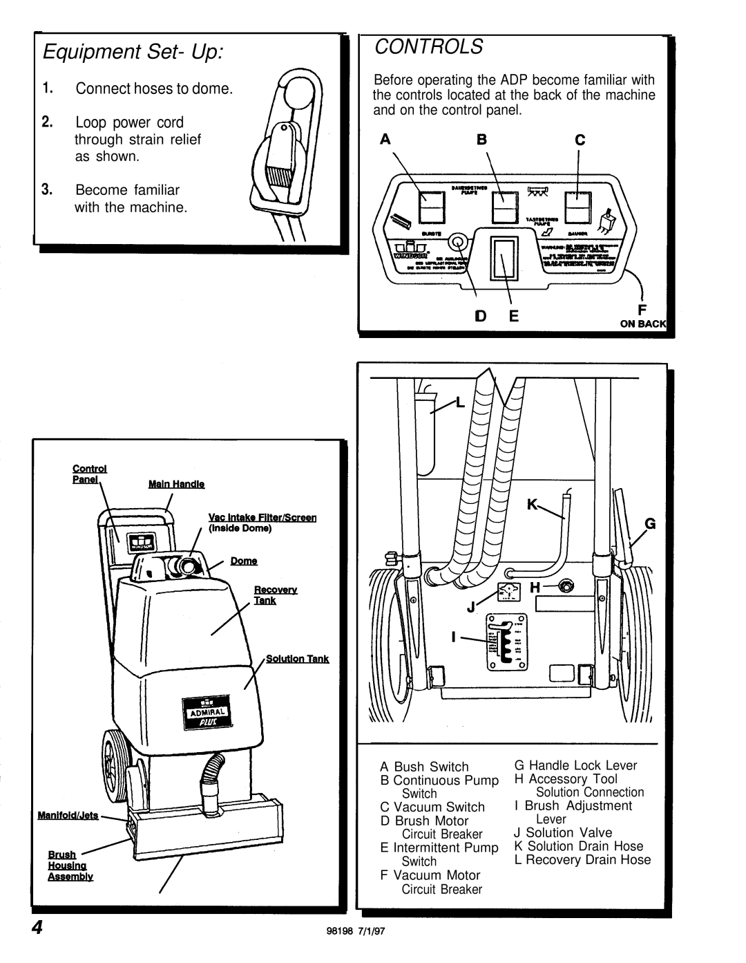 Windsor ADPJ manual Equipment Set- Up, Controls 