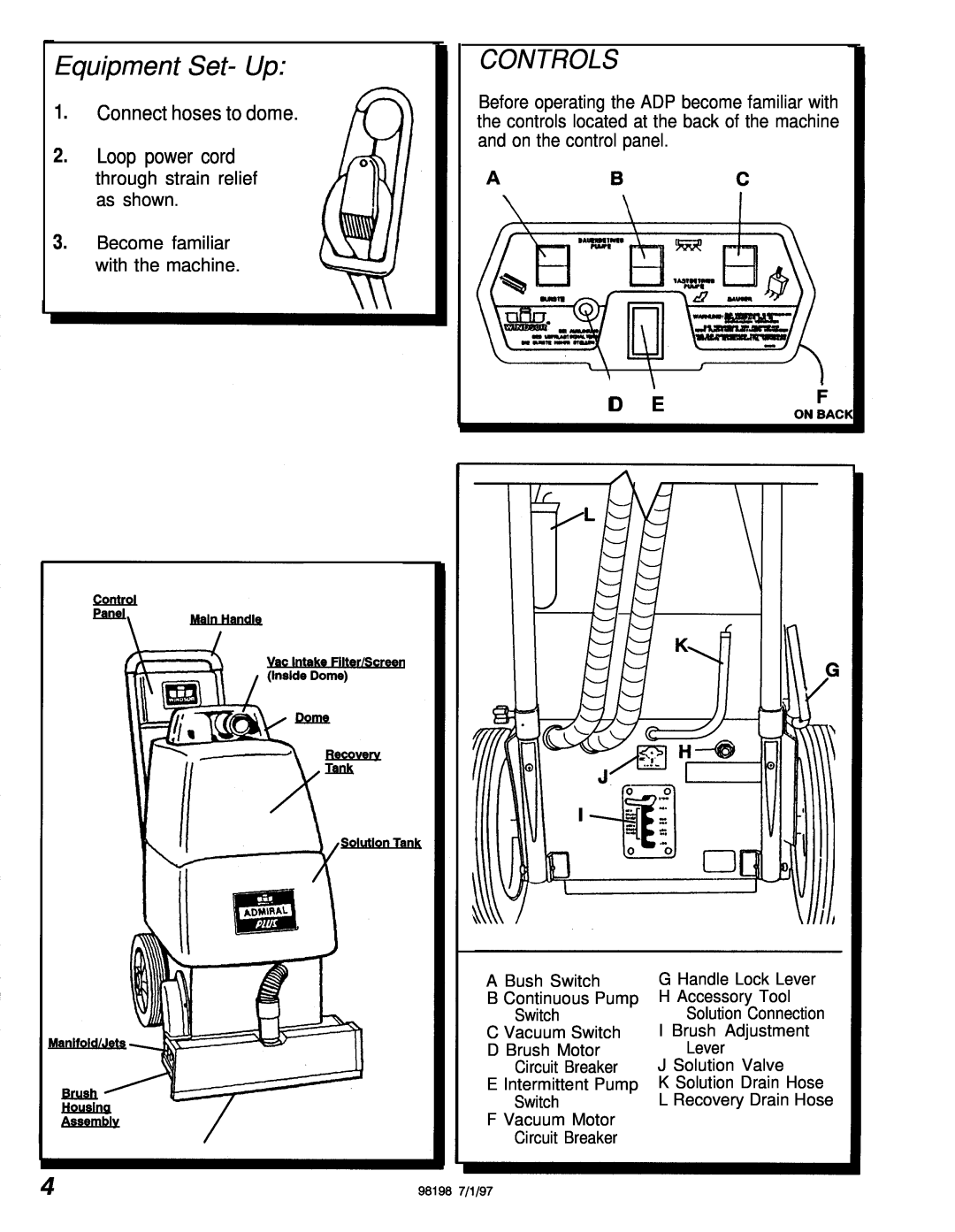 Windsor ADPJ manual Equipment Set- Up, Controls 