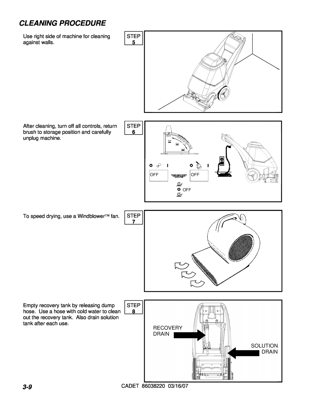 Windsor cdt7 10080220 manual Cleaning Procedure, Offoff Off 