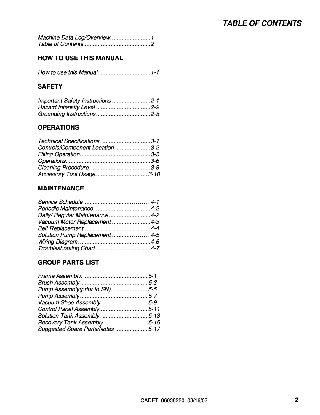 Windsor cdt7 10080220 manual Table Of Contents, How To Use This Manual, Safety, Operations, Maintenance, Group Parts List 