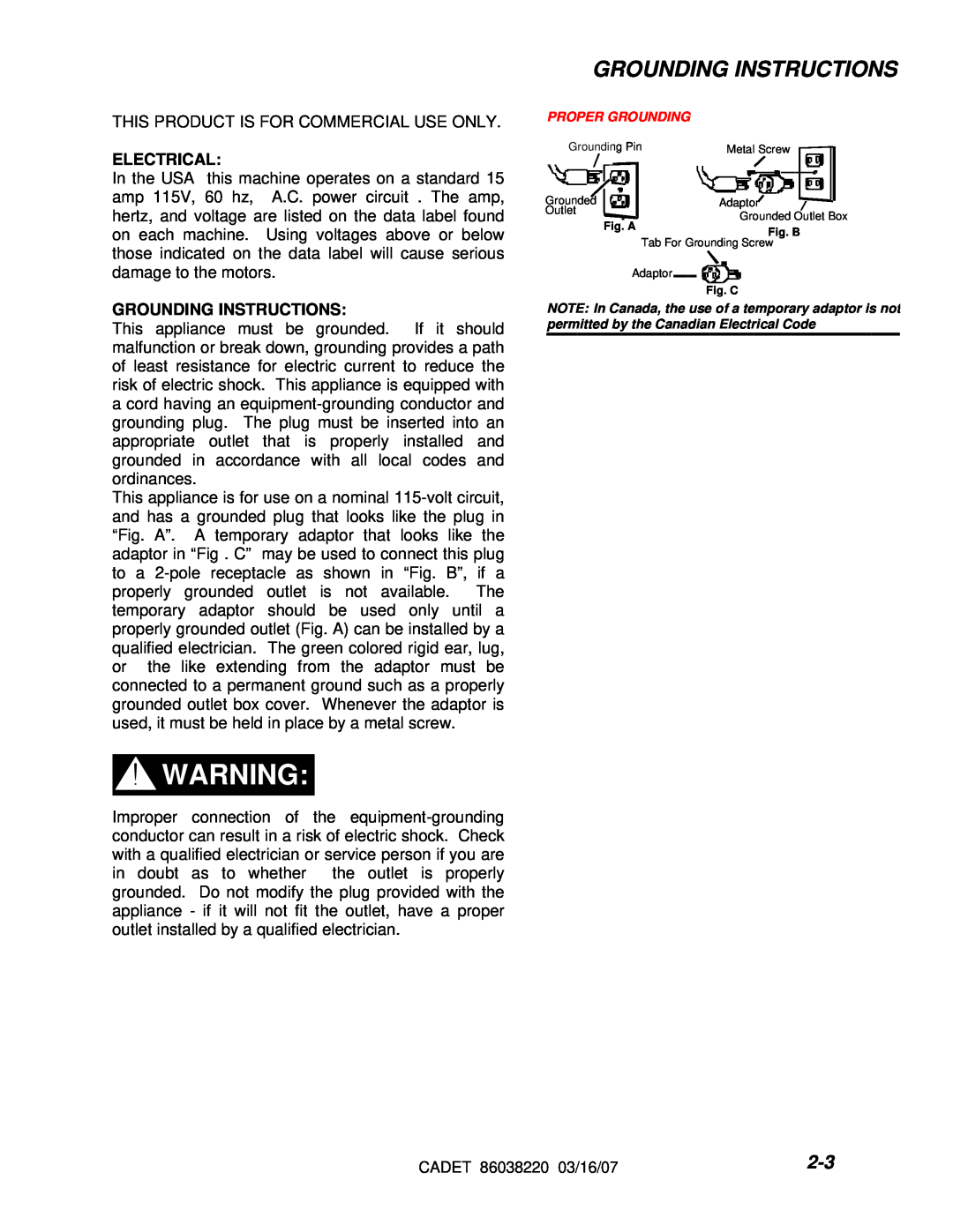 Windsor cdt7 10080220 manual Grounding Instructions, Electrical 