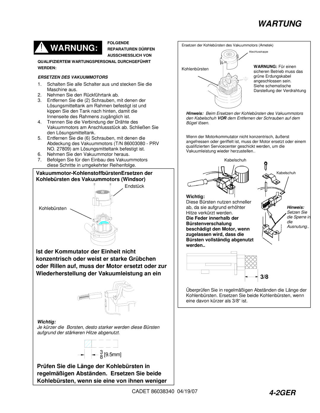 Windsor CDT7IA/10080050, CDT7IE/10080070, CDT7IB/10080060, CDT7IS/10080080 manual Warnung 