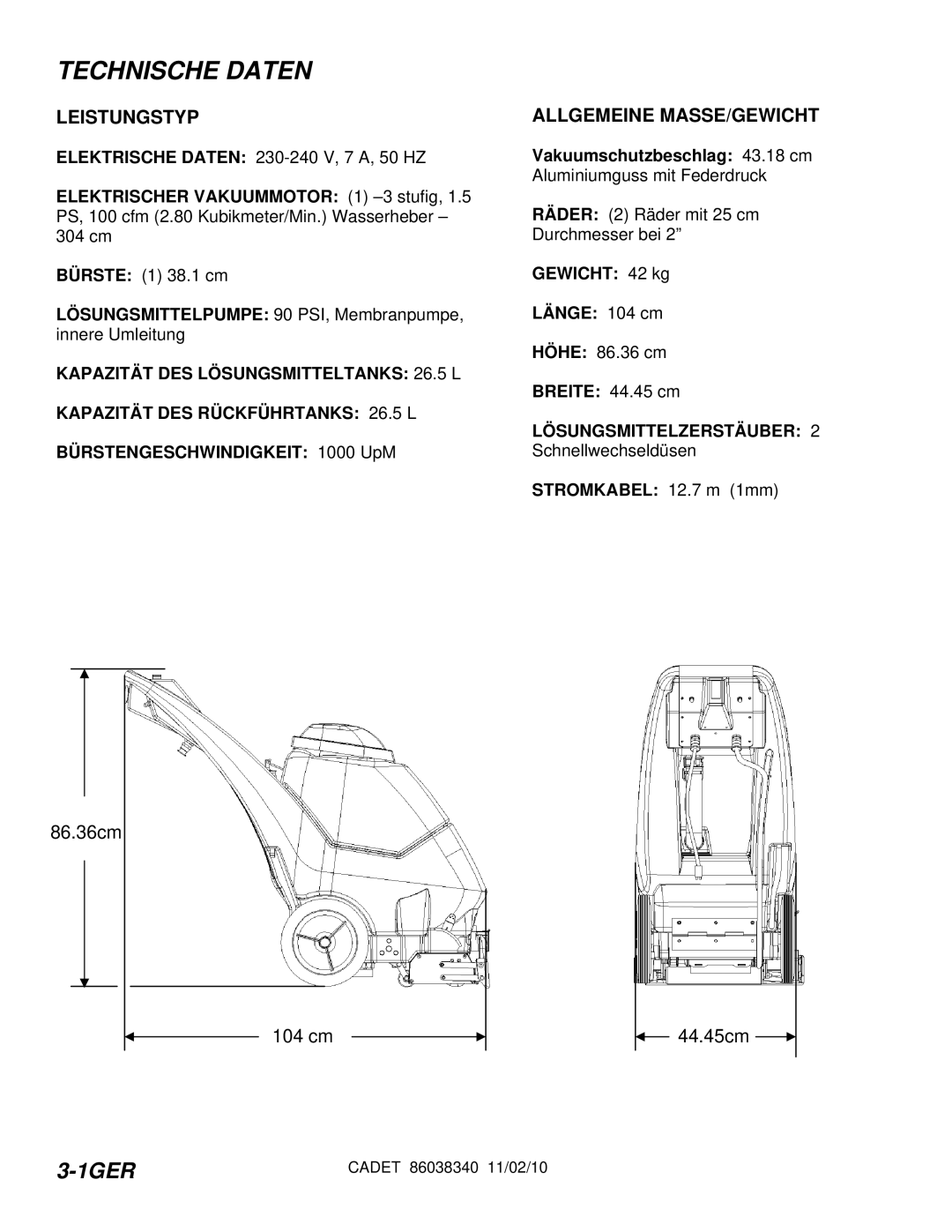 Windsor CDT7IE/10080070, CDT7IB/10080060, CDT7IS/10080080, CDT7IA/10080050 manual Technische Daten, Leistungstyp 