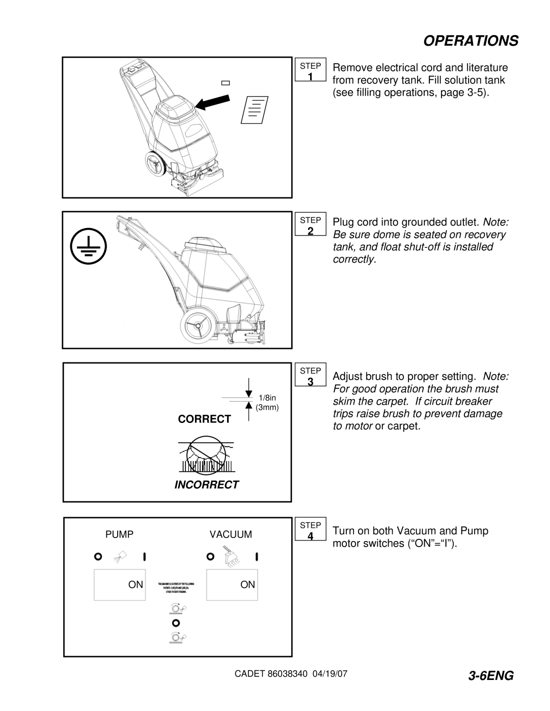 Windsor CDT7IS/10080080, CDT7IE/10080070, CDT7IB/10080060, CDT7IA/10080050 manual Operations, Correct, Incorrect 