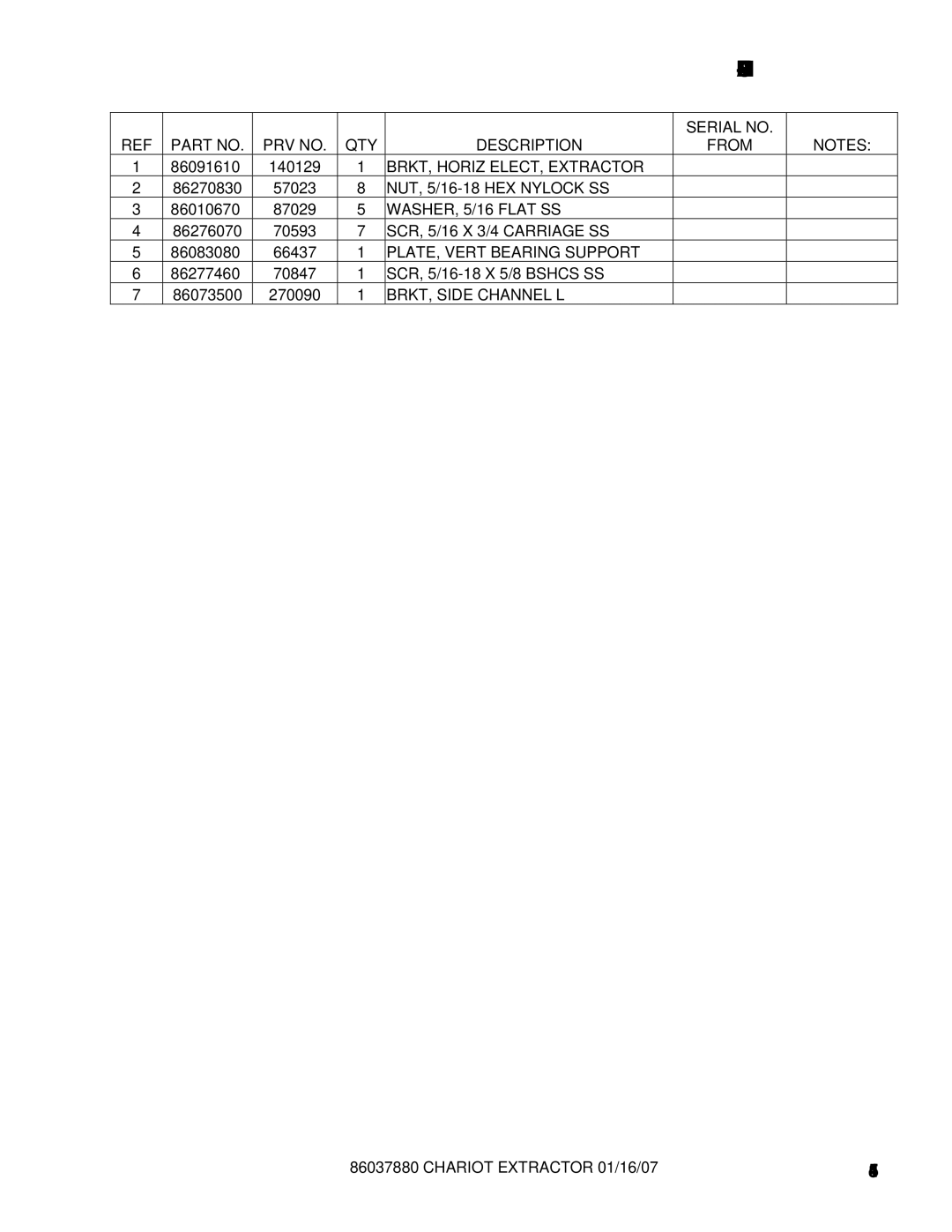 Windsor CE24X BRKT, Horiz ELECT, Extractor, SCR, 5/16 X 3/4 Carriage SS, PLATE, Vert Bearing Support, BRKT, Side Channel L 