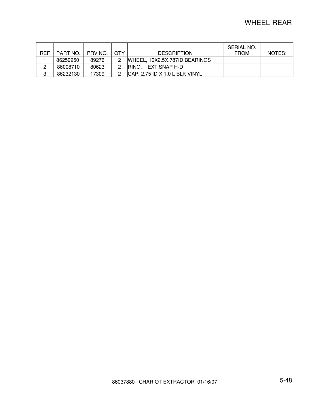 Windsor CEE24, 86037880, CE24X manual WHEEL, 10X2.5X.787ID Bearings, RING, ¾ EXT Snap H-D 