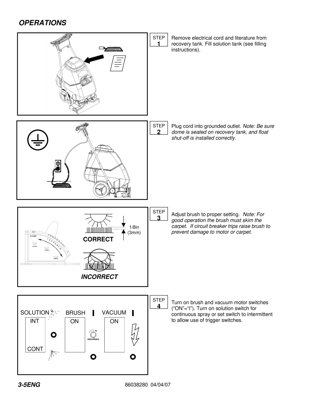 Windsor CLP12IB, CLP12IE, CLP12IA, CLP12IS manual Operations, Incorrect 