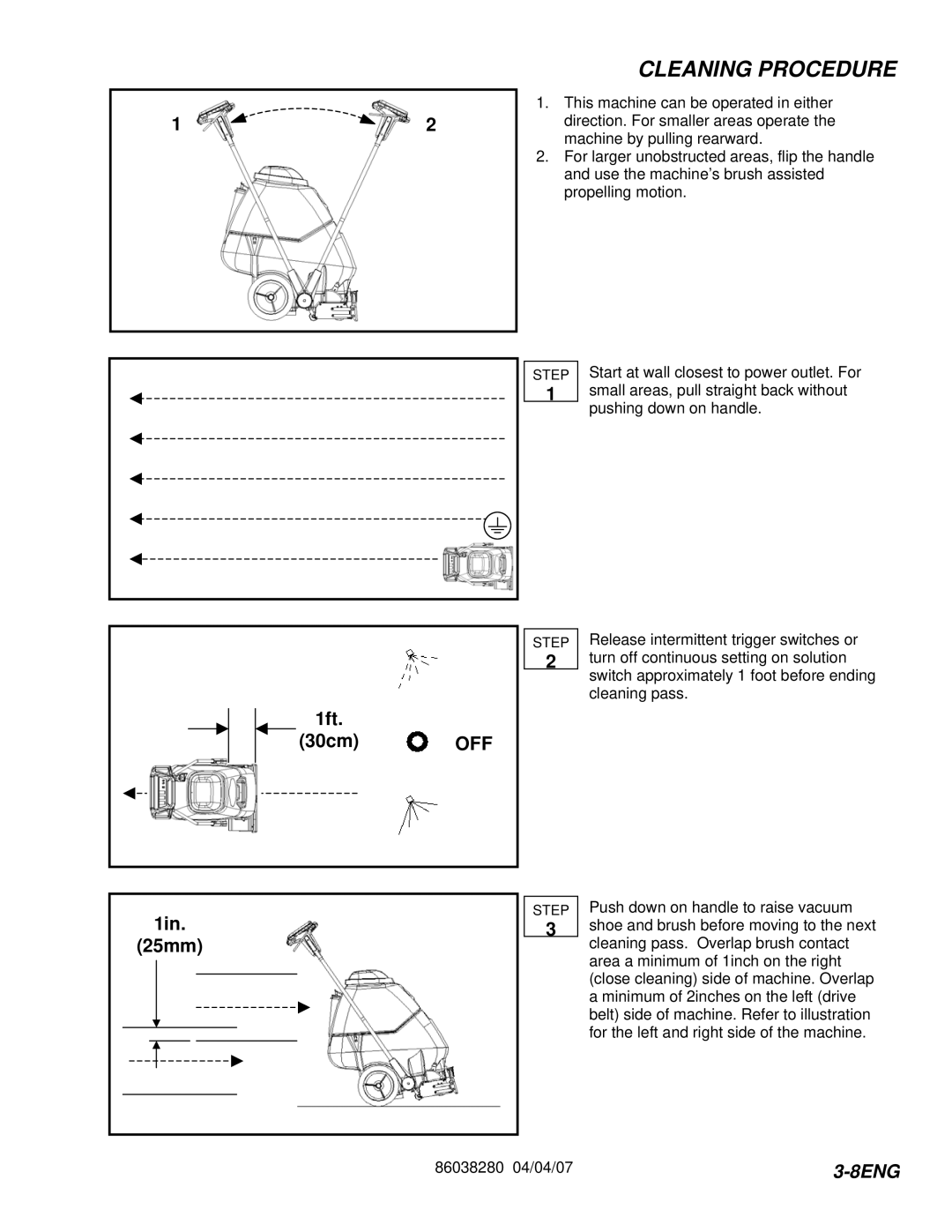 Windsor CLP12IS, CLP12IB, CLP12IE, CLP12IA manual Cleaning Procedure, Off 