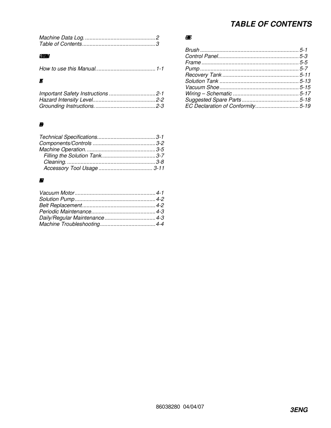 Windsor CLP12IS, CLP12IB, CLP12IE, CLP12IA manual Table of Contents 