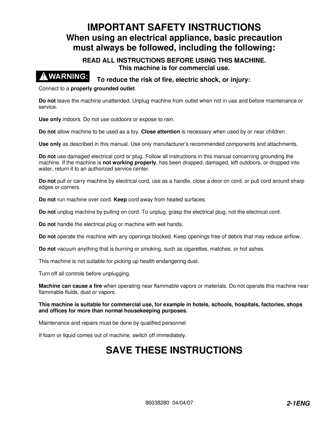 Windsor CLP12IE, CLP12IB, CLP12IA, CLP12IS manual Important Safety Instructions, Connect to a properly grounded outlet 