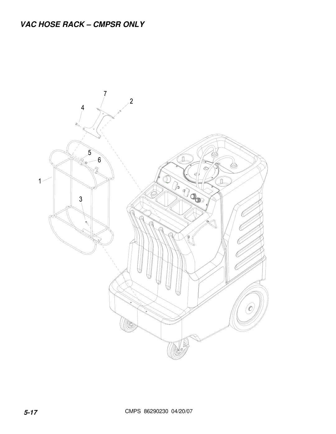 Windsor CMPS 10070050, CMPSR 10070080 manual VAC Hose Rack Cmpsr only 