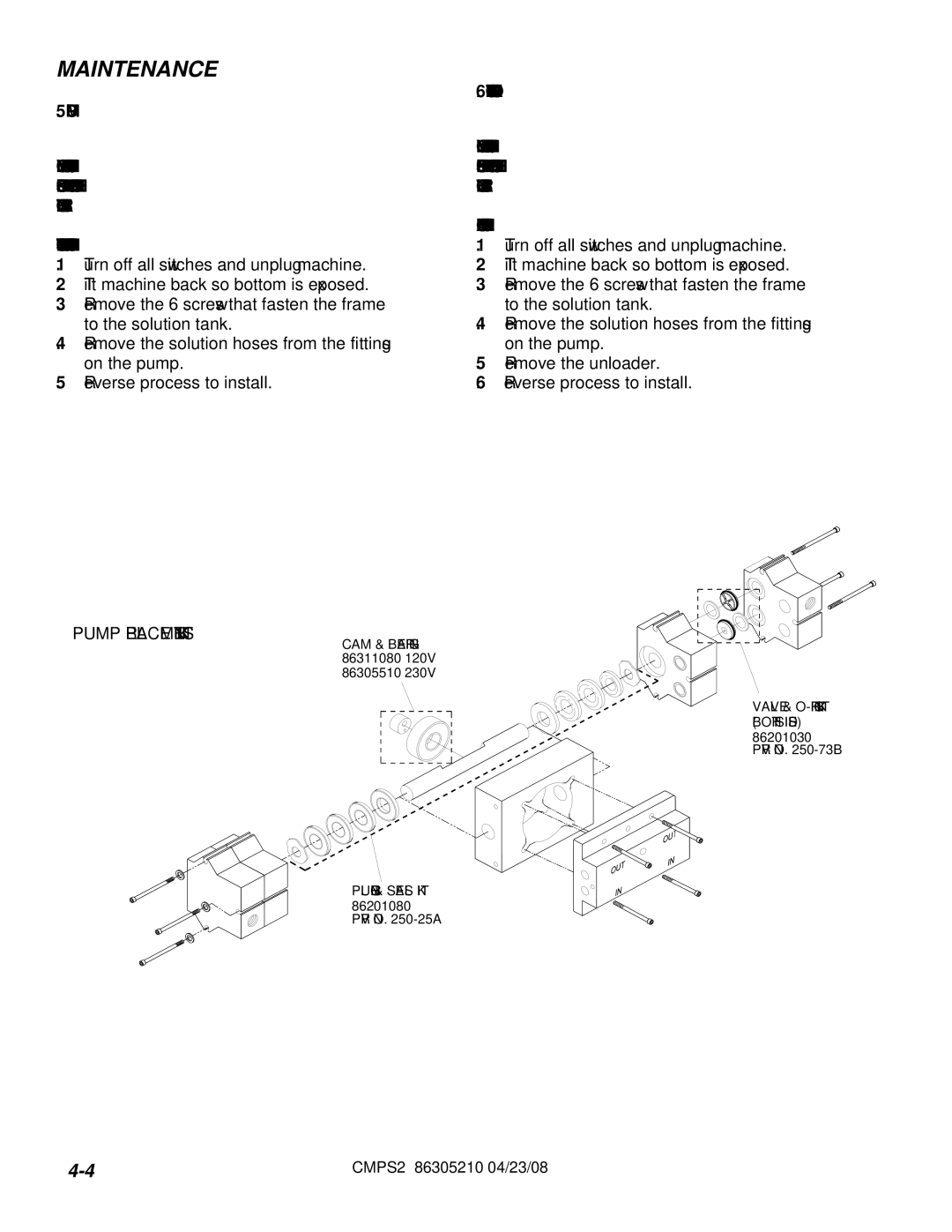 Windsor 10070560, CMPS2E, 10070570 manual Pump Replacement Kits 