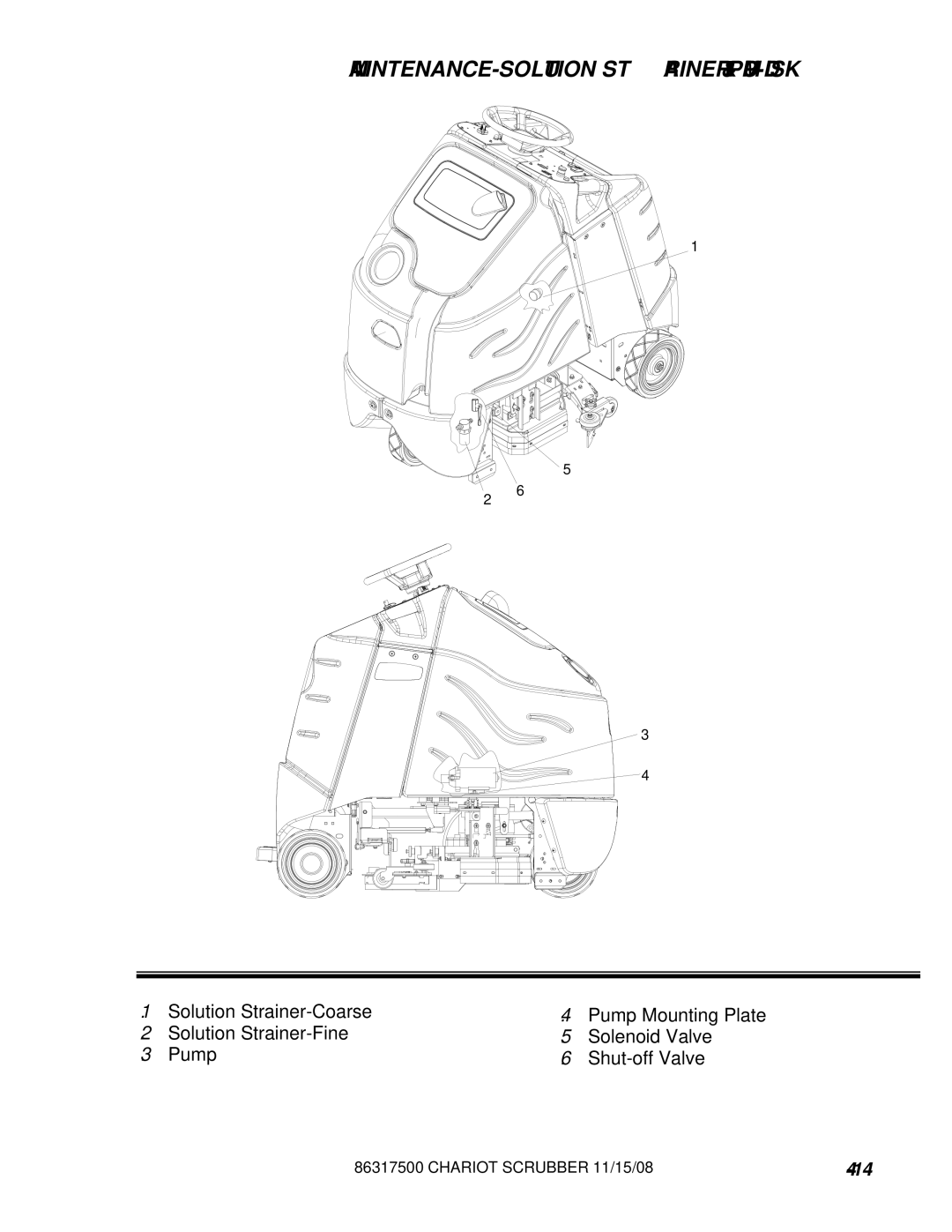 Windsor 10061160, CSX26SP, CSX24, 10061090 manual MAINTENANCE-SOLUTION Strainer & PUMP-DISK 