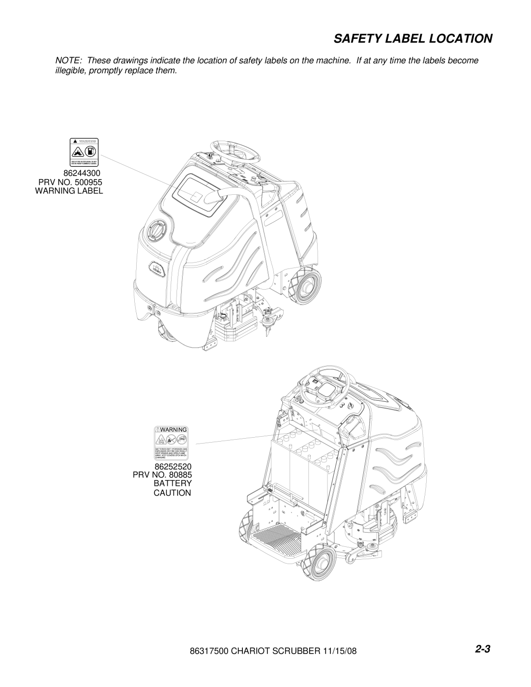 Windsor 10061160, CSX26SP, CSX24, 10061090 manual Safety Label Location, Battery 