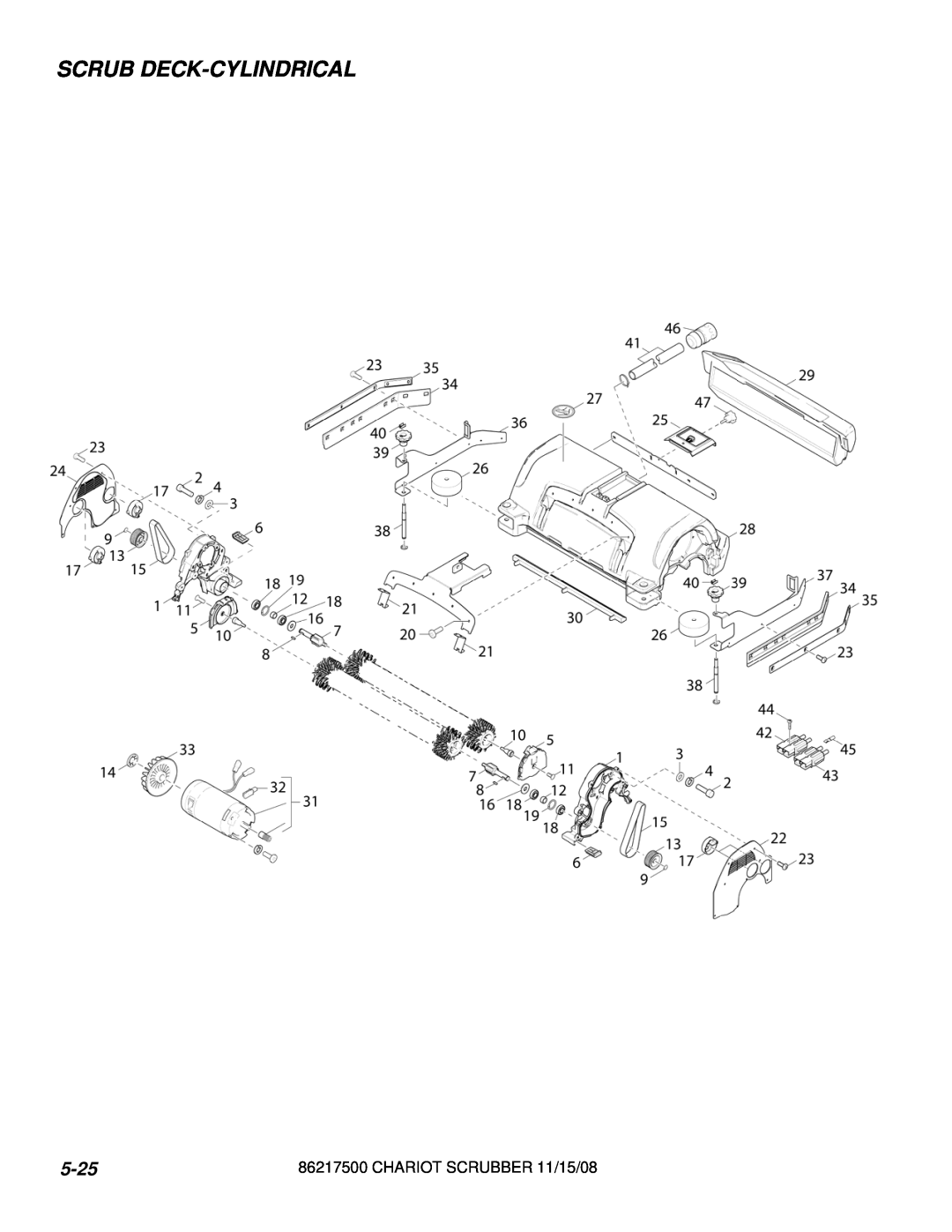 Windsor 10061090, CSX26SP, CSX24, 10061160 manual Scrub Deck-Cylindrical, 5-25, CHARIOT SCRUBBER 11/15/08 