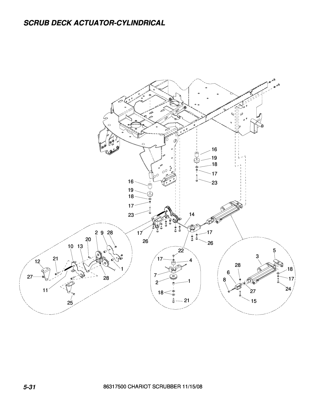 Windsor CSX26SP, CSX24, 10061090, 10061160 manual Scrub Deck Actuator-Cylindrical, 5-31 