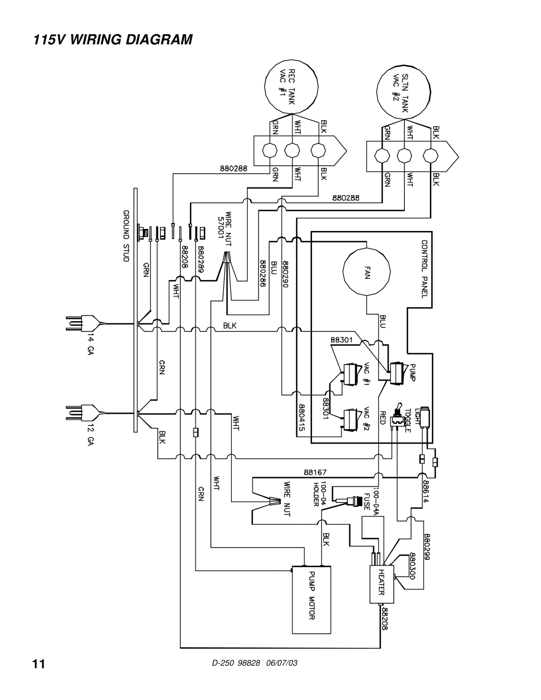 Windsor D250 (115V) manual 115V Wiring Diagram 