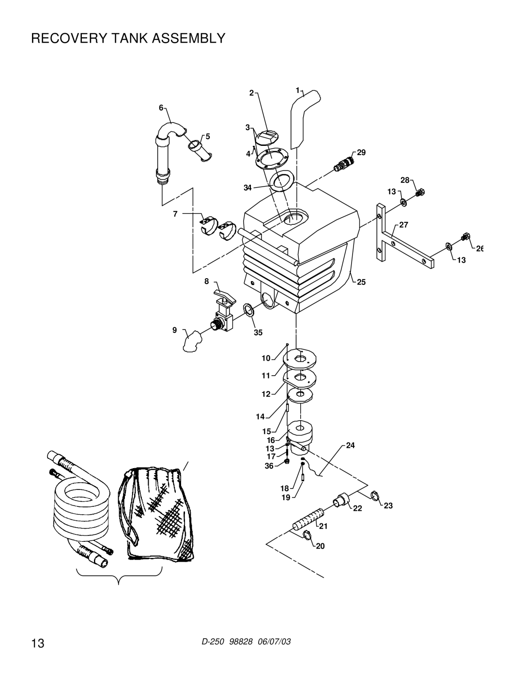 Windsor D250 (115V) manual Recovery Tank Assembly 