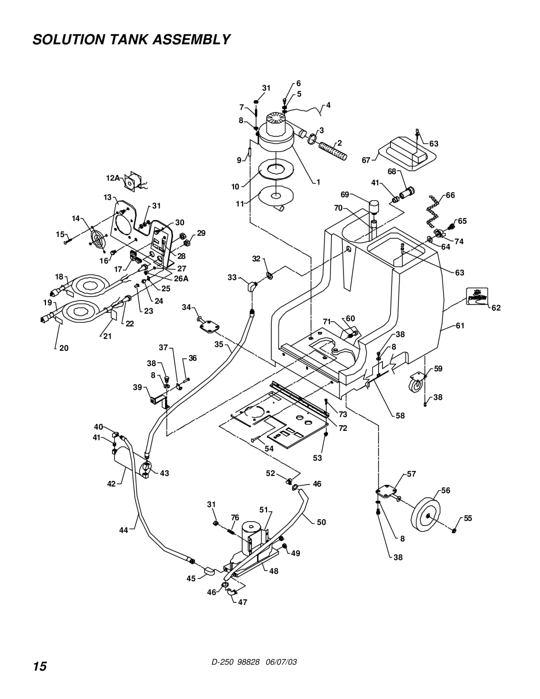 Windsor D250 (115V) manual Solution Tank Assembly 