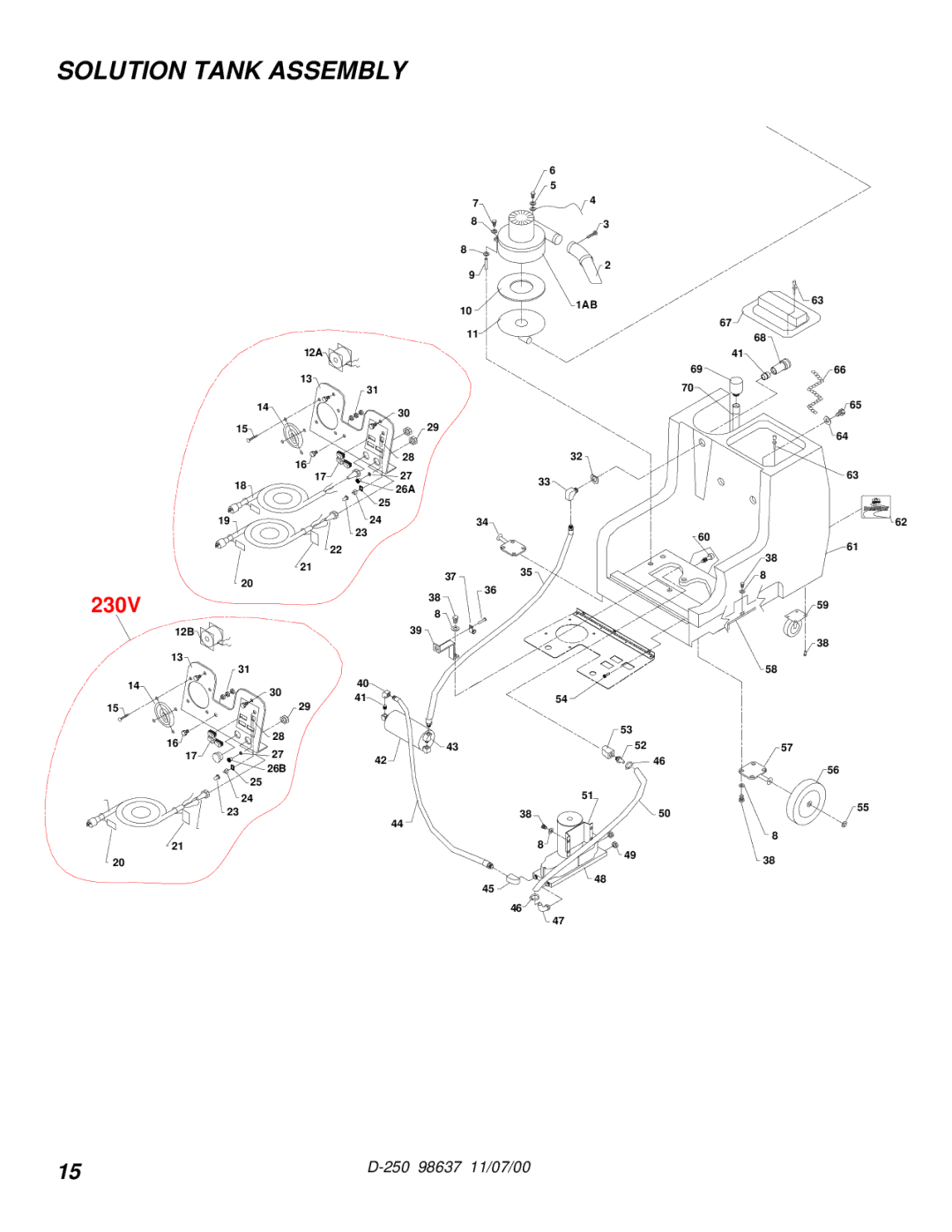 Windsor D250 manual Solution Tank Assembly 