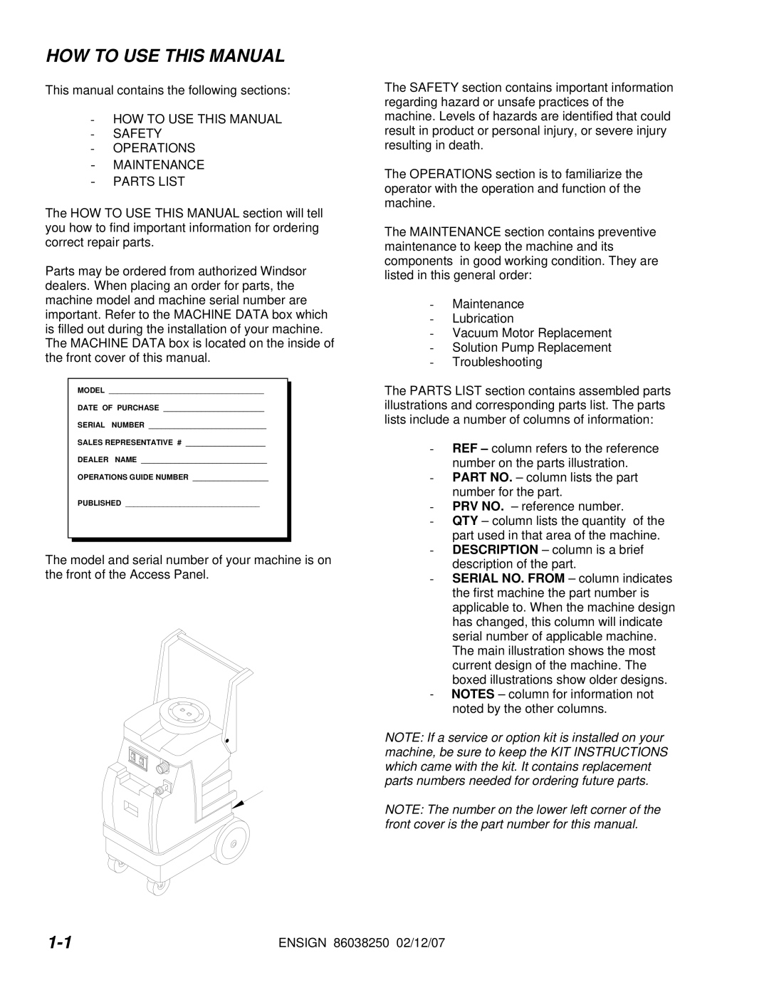 Windsor E50 10070090 operating instructions HOW to USE this Manual, Model 