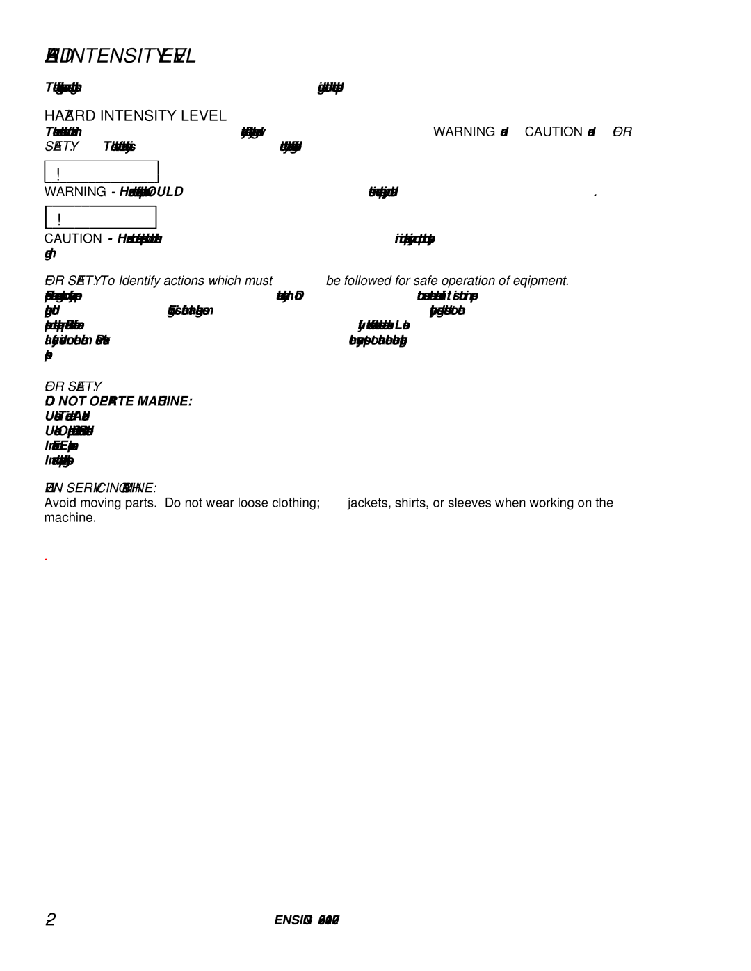 Windsor E50 10070090 operating instructions Hazard Intensity Level 