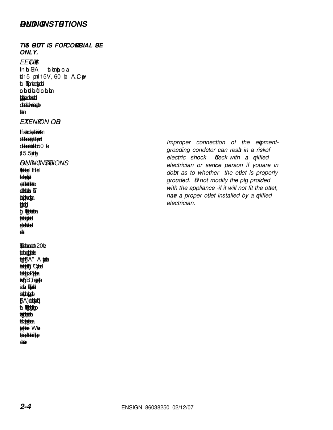 Windsor E50 10070090 operating instructions Grounding Instructions, Electrical, Extension Cords 