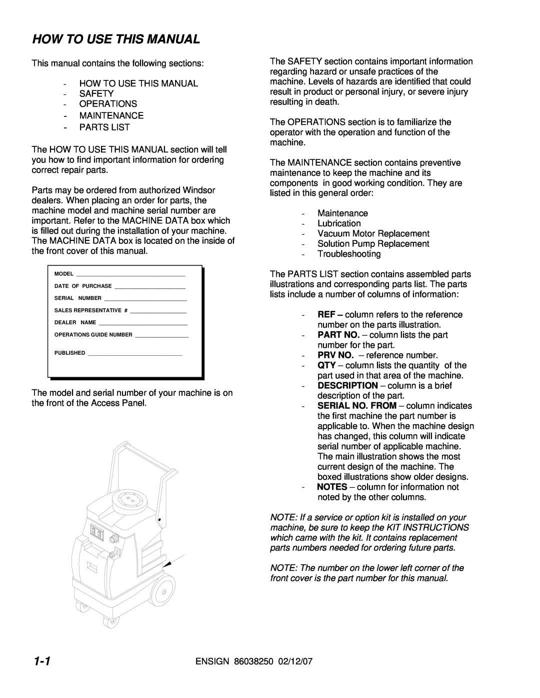 Windsor E50 10070090 operating instructions How To Use This Manual 