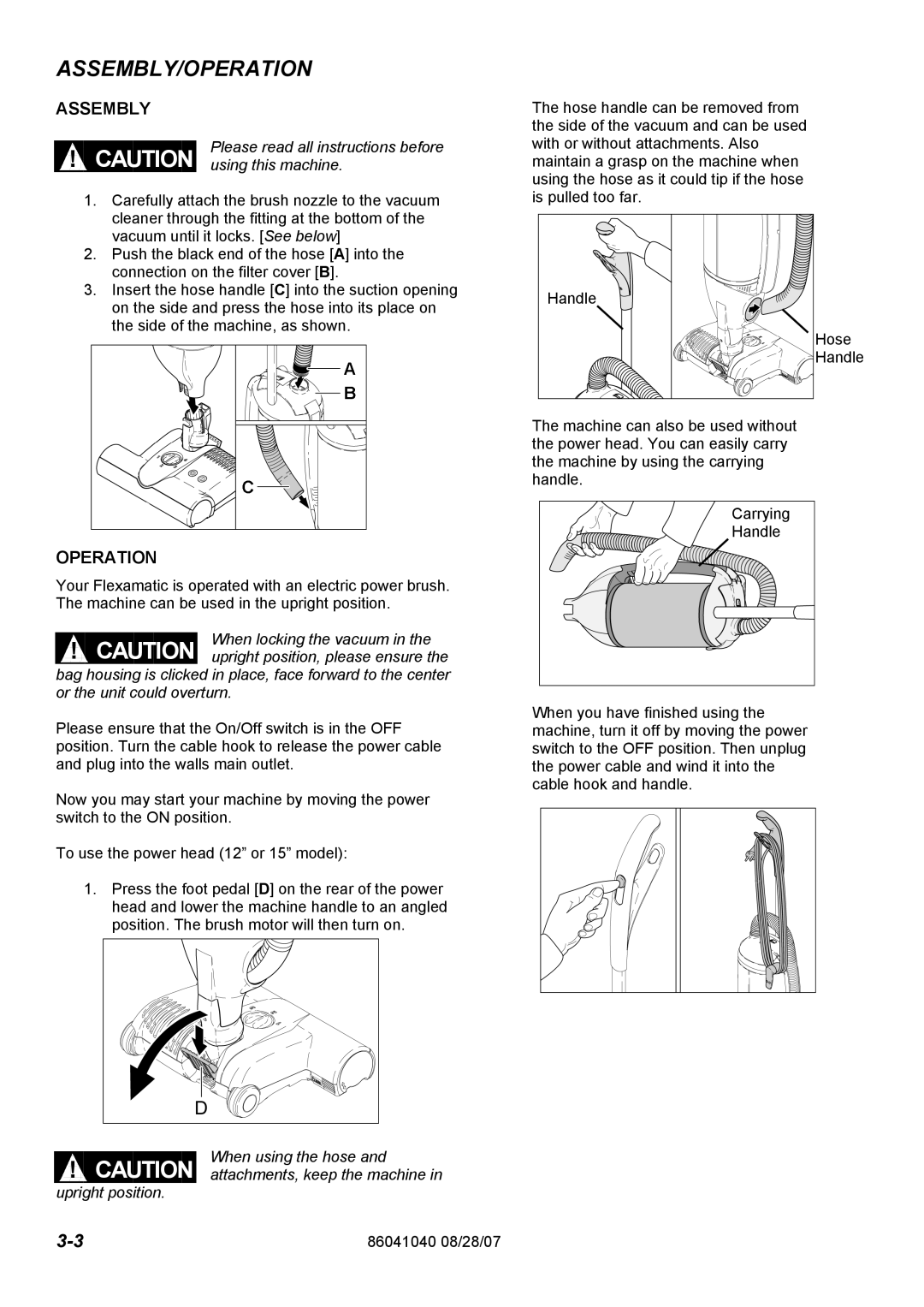 Windsor FM15 10120040, FM12 10120030 operating instructions Assembly/Operation 