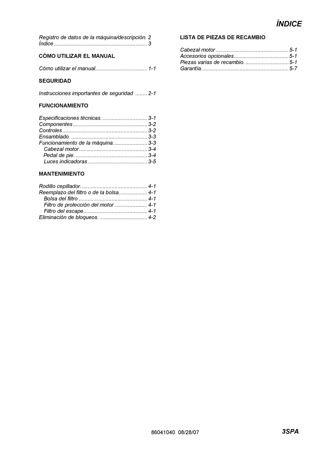 Windsor FM12 10120030, FM15 10120040 operating instructions Índice, Funcionamiento 