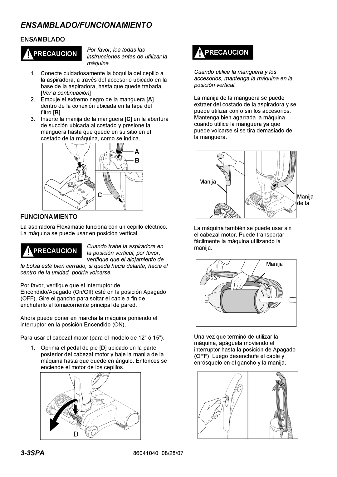 Windsor FM15 10120040, FM12 10120030 operating instructions Ensamblado/Funcionamiento 