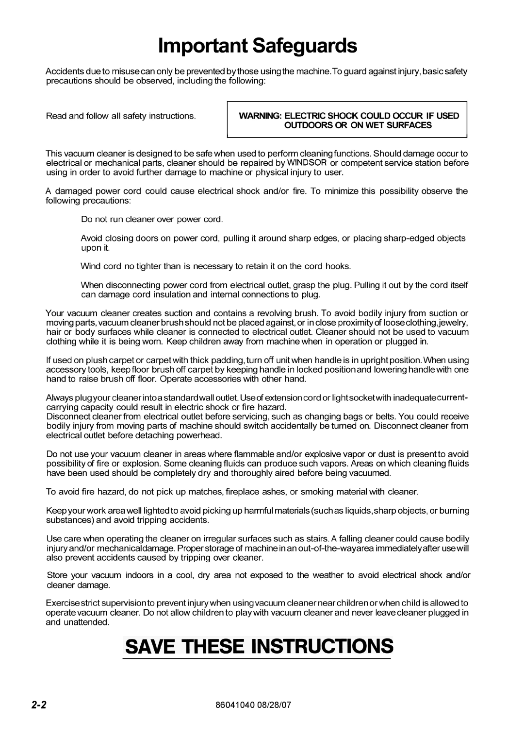 Windsor FM15 10120040, FM12 10120030 operating instructions 86041040 08/28/07 