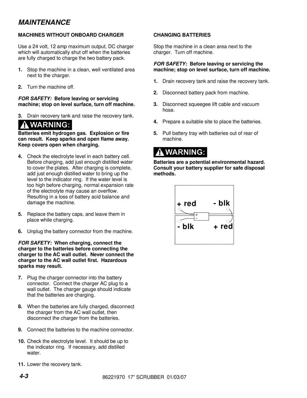 Windsor 10066330 Machines Without Onboard Charger Changing Batteries, Machine stop on level surface, turn off machine 